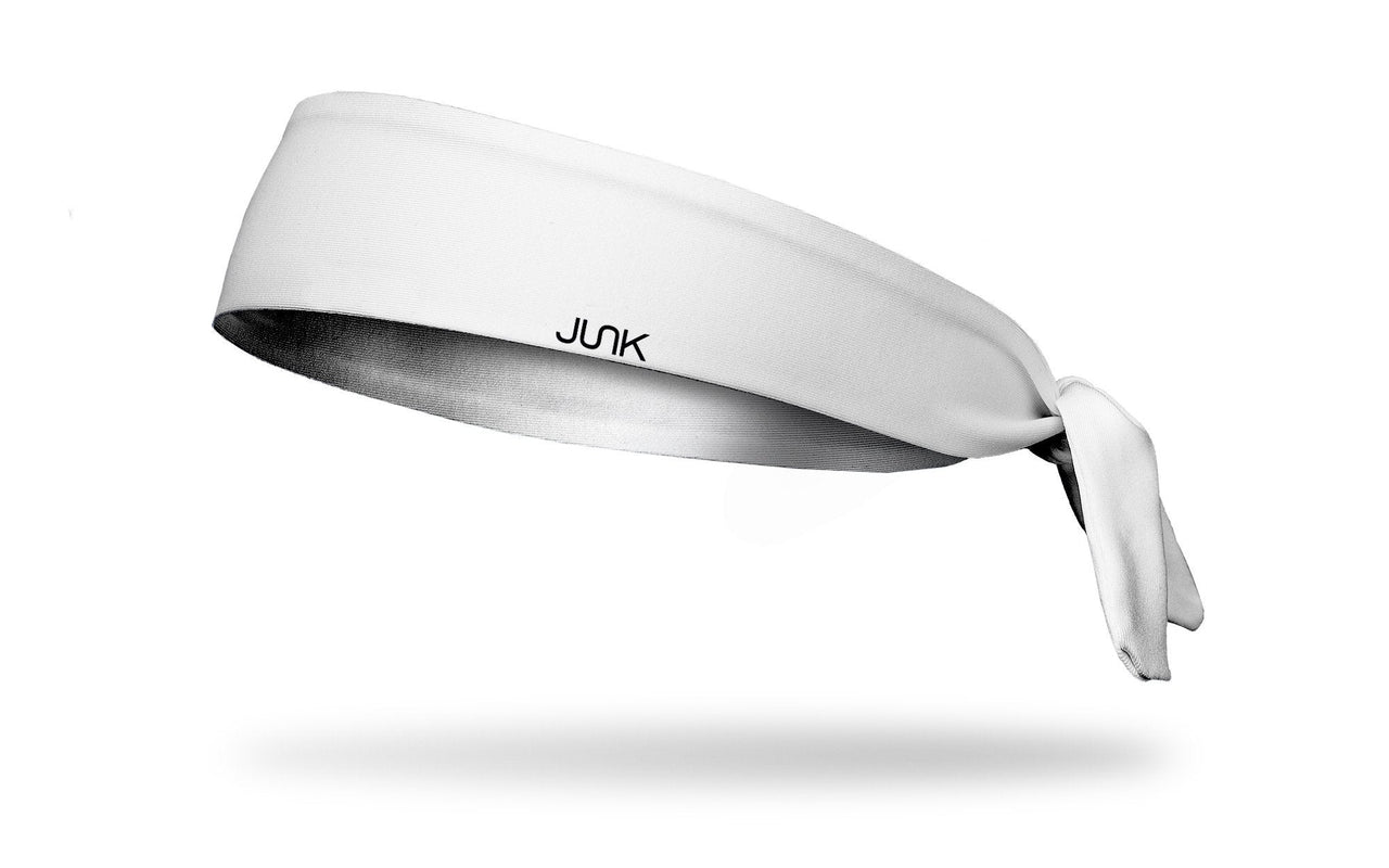 left side view of all white JUNK flex tie headband